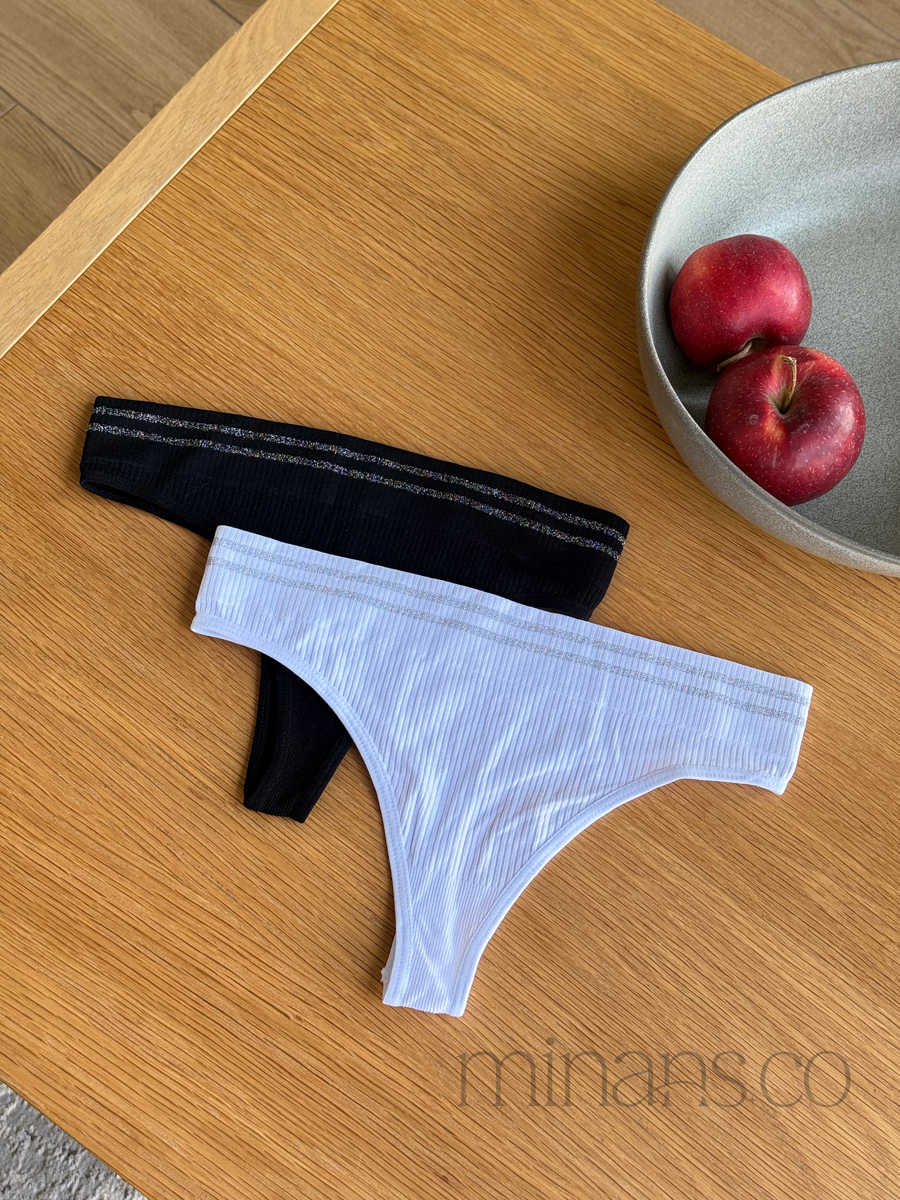 Сет стрингів в рубчик з широкою резинкою